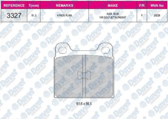 BESER 3327 Fren Balatasi On Wva20228 Golf Passat Jetta Audi 80 79-85